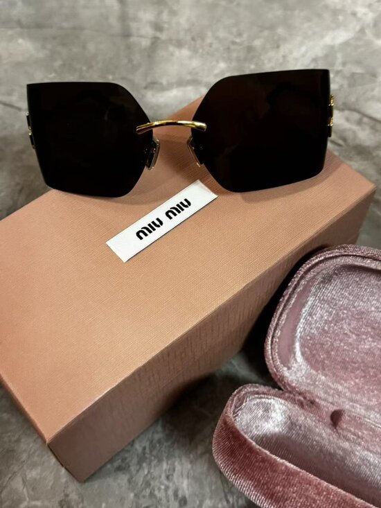 Miu Miu Rimless Gold Logo Sunglasses Full Kit